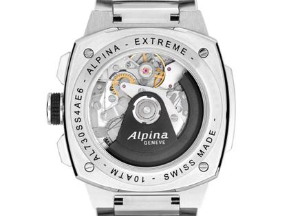 Alpina Alpiner Extreme Chronograph Automatik Edelstahl 41mm blaues Zifferblatt Metallband – Herrenuhren Chronograph aus Edelstahl. Das Gehäuse ist rund und silber. Das Edelstahlarmband ist silber. Das Zifferblatt ist ein Index in blau. – Ansicht 3