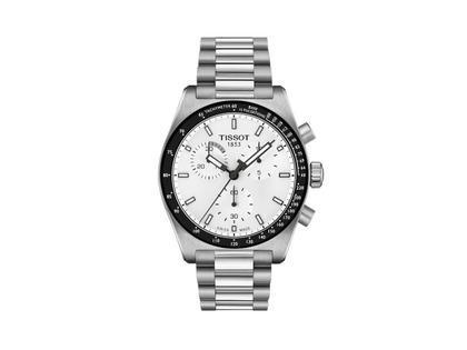 Tissot PR516 Chronograph Quarz Edelstahl 40mm weißes Zifferblatt Metallband – Herrenuhren Chronograph aus Edelstahl. Das Gehäuse ist rund und silber. Das Edelstahlarmband ist silber. Das Zifferblatt ist ein Index in weiß.