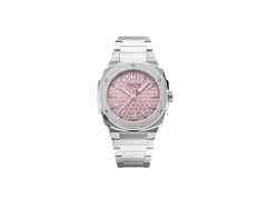 Alpina Alpiner Extreme Quartz Edelstahl 34mm rosafarbenes Zifferblatt Metallband – Damenuhren Uhr mit Datum aus Edelstahl und Kautschuk. Das Gehäuse ist rund und silber. Das Edelstahlarmband ist silber. Das Zifferblatt ist ein Index in rosa.