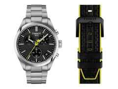 Tissot PR 100 Tour de France 2024 Chronograph Quarz Edelstahl 40mm schwarzes Zifferblatt Metallband – Herrenuhren Chronograph aus Edelstahl. Das Gehäuse ist rund und silber. Das Edelstahlarmband ist silber. Das Zifferblatt ist ein Index in schwarz. – Ansicht 2