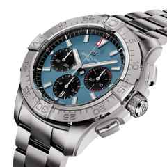Breitling Avenger B01 Chronograph 44 Automatik Edelstahl blaues Zifferblatt Metallband – Herrenuhren Chronograph aus Edelstahl. Das Gehäuse ist rund und silber. Das Edelstahlarmband ist silber. Das Zifferblatt ist ein Index in blau. – Ansicht 2