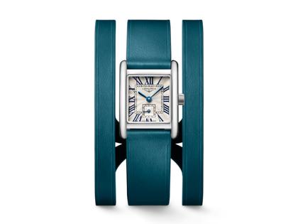 Longines DolceVita   Mini Quarz Edelstahl 22x29mm silbernes Zifferblatt blaues Lederband – Damenuhren Uhr ohne Datum aus Edelstahl und Leder. Das Gehäuse ist rechteckig und silber. Das Lederarmband ist blau. Das Zifferblatt ist römisch und silber. – Ansicht 5