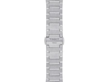 Tissot PRX Quarz Edelstahl 35mm blaues Zifferblatt Metallband – Damenuhren Uhr mit Datum aus Edelstahl. Das Gehäuse ist rund und silber. Das Edelstahlarmband ist silber. Das Zifferblatt ist ein Index in blau. – Ansicht 2
