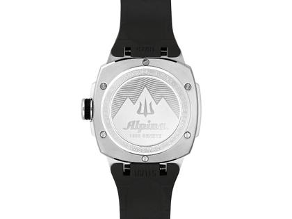 Alpina Seastrong Diver Extreme Automatik Edelstahl 39mm schwarzes Zifferblatt schwarzes Kautschukband – Herrenuhren Uhr mit Datum aus Edelstahl, Kautschuk und Titan. Das Gehäuse ist rund und silber. Das Kautschuk / Kunststoff / Silikon Armband ist schwarz. Das Zifferblatt ist ein Index in schwarz. – Ansicht 3