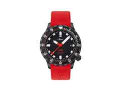 Sinn Spezialuhren U50 S Taucheruhr Automatik U‑Boot‑Stahl 41mm schwarzes Zifferblatt rotes Silikonband – Herrenuhren Uhr mit Datum aus Edelstahl und PVD beschichtet. Das Gehäuse ist rund und schwarz. Das Kautschuk / Kunststoff / Silikon Armband ist rot. Das Zifferblatt ist ein Index in schwarz.