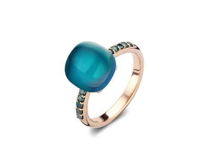 Bigli Mini Sweety "London Blue Lake" Ring Roségold Gr. M mit blauen Brillanten 0,250ct – Ringe Ring mit Besatz aus 750 Rotgold.