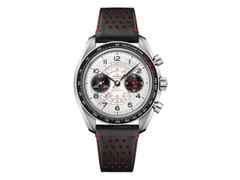 Omega Speedmaster Chronoscope Handaufzug Edelstahl 43mm silbernes Zifferblatt schwarzes Lederband – Herrenuhren Chronograph aus Aluminium und Edelstahl. Das Gehäuse ist rund und silber. Das Lederarmband ist schwarz. Das Zifferblatt ist arabisch Index und silber.