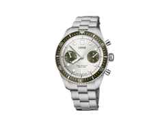 Oris Divers Sixty-Five Chronograph Automatik Edelstahl 40mm silberfarbenes Zifferblatt Metallband – Herrenuhren Chronograph aus Edelstahl und Keramik. Das Gehäuse ist rund und silber. Das Edelstahlarmband ist silber. Das Zifferblatt ist ein Index in silber.