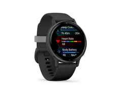 Garmin vívoactive 5 faserverstärktes Polymer schwarz 42mm schiefergraues Kautschukband – Damenuhren Uhr Multifunktion aus eloxiertes Aluminium, Kautschuk, Kunststoff und PVD beschichtet. Das Gehäuse ist rund und schwarz. Das Kautschuk / Kunststoff / Silikon Armband ist anthrazit. Der Zifferblatt ist digital. – Ansicht 7