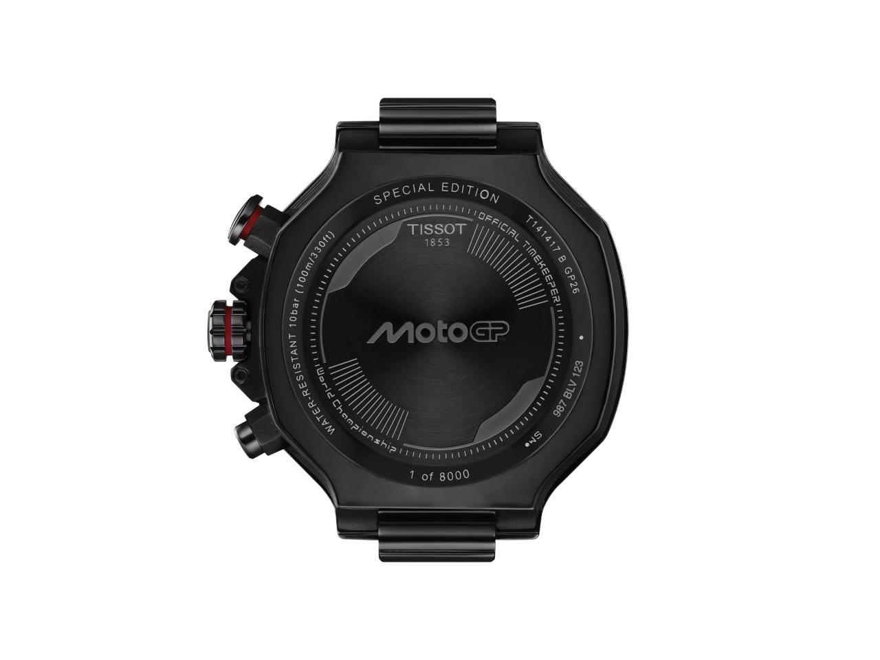 Tissot T-Race MotoGP                    2026 Chronograph Limited Edition Quarz Edelstahl 45mm schwarz-rotes Zifferblatt schwarzes Silikonband – Herrenuhren Chronograph aus Edelstahl und PVD beschichtet. Das Gehäuse ist rund und schwarz. Das Kautschuk / Kunststoff / Silikon Armband ist schwarz. Das Zifferblatt ist ein Index in rot. – Ansicht 8
