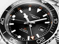 Longines HydroConquest GMT Automatik Edelstahl 43mm schwarzes Zifferblatt Metallband – Herrenuhren Uhr mit Datum aus Edelstahl und Keramik. Das Gehäuse ist rund und silber. Das Edelstahlarmband ist silber. Das Zifferblatt ist arabisch Index und schwarz. – Ansicht 2