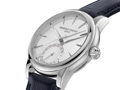 Frederique Constant Classic Date Manufacture Automatik Edelstahl 40mm weißes Zifferblatt schwarzes Lederband – Herrenuhren Uhr mit Datum aus Edelstahl und Leder. Das Gehäuse ist rund und silber. Das Lederarmband Kroko / Alligator ist schwarz. Das Zifferblatt ist ein Index in weiß. – Ansicht 2