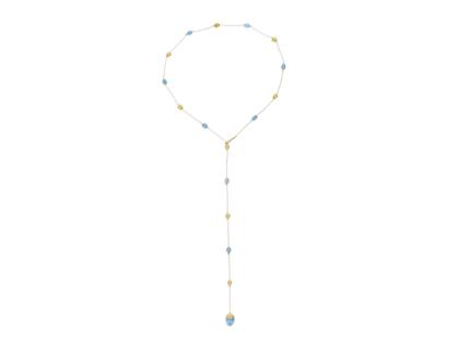 Nanis Dancing in the Rain Azure Collier Gelbgold 60cm mit blauen Aquamarinen und Brillanten 0,80ct – Halsschmuck Collier aus 750 Gelbgold.