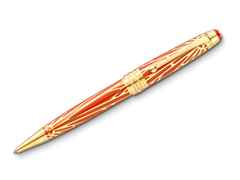 Montblanc The Origin Collection Solitaire Midsize Kugelschreiber korallfarbenes Edelharz vergoldet – Schreibgeräte Kugelschreiber in rot und aus Metall und vergoldet.