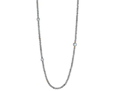 Gellner Urban Big Bang Collier Labradorit grau mit Tahiti-Zuchtperlen – Halsschmuck Collier in grau und aus 750 Rotgold und Edelstahl.