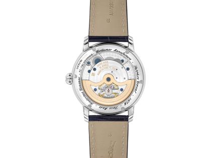 Frederique Constant Classics Worldtimer GMT Nativ Edition 2022 Manufacture Automatik Edelstahl 42mm hellblaues Zifferblatt blaues Lederband – Herrenuhren Uhr mit Datum aus Edelstahl und Leder. Das Gehäuse ist rund und silber. Das Lederarmband Kroko / Alligator ist blau. Das Zifferblatt ist ein Index in blau. – Ansicht 2