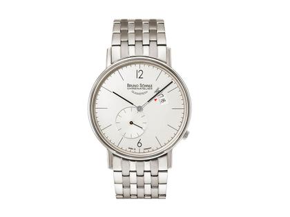 Bruno Söhnle Glashütte Rondo Herrenuhr   Edelstahl silber Edelstahlband – Herrenuhren Uhr mit Datum aus Edelstahl. Das Gehäuse ist rund und silber. Das Edelstahlarmband ist silber. Das Zifferblatt ist arabisch Index und silber.