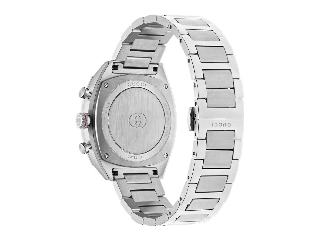 Gucci Interlocking Chronograph Quarz Edelstahl 41mm blaues Zifferblatt Metallband YA142317 – Herrenuhren Chronograph aus Edelstahl und Keramik. Das Gehäuse ist rund und silber. Das Edelstahlarmband ist silber. Das Zifferblatt ist ein Index in blau. – Ansicht 2