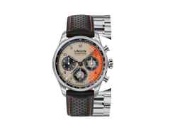 Union Glashütte Belisar Chronograph Speedster 2026 Limited Edition Automatik Edelstahl 40mm beiges Zifferblatt schwarzes Lederband Metallband – Herrenuhren Chronograph aus Edelstahl und Leder. Das Gehäuse ist rund und silber. Das Lederarmband ist schwarz. Das Zifferblatt ist arabisch Index und beige.
