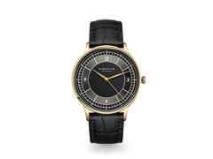 Sternglas Sedius Quarz Edelstahl PVD-Gelbgold 40mm schwarzes Zifferblatt schwarzes Lederband – Herrenuhren Uhr ohne Datum aus Edelstahl, Leder und PVD beschichtet. Das Gehäuse ist rund und gelbgold. Das Lederarmband ist schwarz. Das Zifferblatt ist arabisch Index und schwarz.