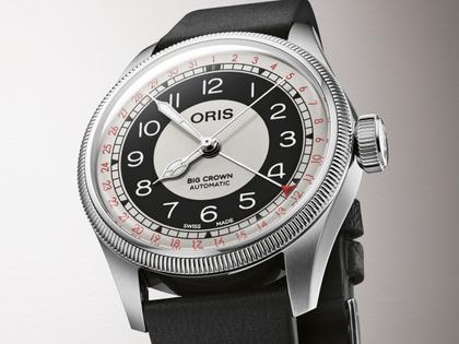 Oris Big Crown Bullseye Automatik Edelstahl 38mm weißes Zifferblatt schwarzes Lederband – Herrenuhren Uhr mit Datum aus Edelstahl und Leder. Das Gehäuse ist rund und silber. Das Lederarmband ist schwarz. Das Zifferblatt ist arabisch und weiß. – Ansicht 3