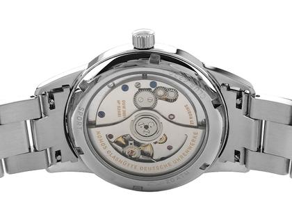 Nomos Glashütte Club Sport neomatik 37 Petrol Automatik Edelstahl grünes Zifferblatt Metallband Glasboden Ref. 746 Full Set Occasion – Herrenuhren Uhr ohne Datum aus Edelstahl. Das Gehäuse ist rund und silber. Das Edelstahlarmband ist silber. Das Zifferblatt ist arabisch Index und blau. – Ansicht 2