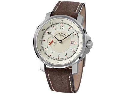Mühle Glashütte M29 Classic kleine Sekunde Herrenuhr weiß – Herrenuhren Uhr mit Datum aus Edelstahl. Das Armband ist ein Lederarmband. Der Zifferblatt ist ein Index.