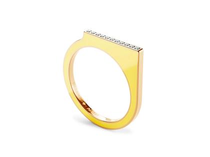 Niessing Setario Square Ring Fine Rose mit gelb-orangener Emaille und Brillanten – Ringe Ring aus 750 Rotgold, Emaille und und .