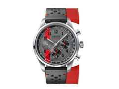 Union Glashütte Belisar Chronograph Speedster Limited Edition 2024 Automatik Edelstahl 44mm graues Zifferblatt graues Lederband – Herrenuhren Chronograph aus Edelstahl. Das Gehäuse ist rund und silber. Das Lederarmband ist schwarz. Das Zifferblatt ist arabisch Index und grau.