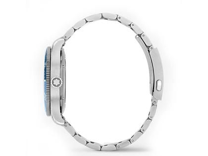 Montblanc 1858 Iced Sea Automatic Date blau Metallband – Herrenuhren Uhr mit Datum aus Edelstahl und Keramik. Das Gehäuse ist rund und silber. Das Edelstahlarmband ist silber. Das Zifferblatt ist arabisch Index und blau. – Ansicht 4