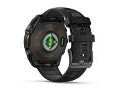 Garmin fenix 8 47mm Sapphire Solar faserverstärktes Polymer Titan carbongrau beschichtet schwarzes Kautschukband – Herrenuhren Uhr Multifunktion aus DLC beschichtet, Kautschuk und Titan. Das Gehäuse ist rund und grau. Das Kautschuk / Kunststoff / Silikon Armband ist schwarz. Das Zifferblatt ist digital und schwarz. – Ansicht 4
