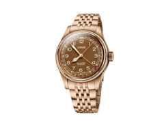 Oris Big Crown Pointer Date Automatik Bronze 40mm braunes Zifferblatt Metallband – Herrenuhren Uhr mit Datum aus Bronze und Edelstahl. Das Gehäuse ist rund. Das Armband ist ein Metallarmband. Das Zifferblatt ist arabisch Index und braun.