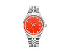 Bruno Söhnle Glashütte Turin Automatik "Bright Red" Sonderedition 2026 Edelstahl 39,5mm rotes Zifferblatt Metallband – Herrenuhren Uhr mit Datum aus Edelstahl. Das Gehäuse ist rund und silber. Das Edelstahlarmband ist silber. Das Zifferblatt ist ein Index in rot.