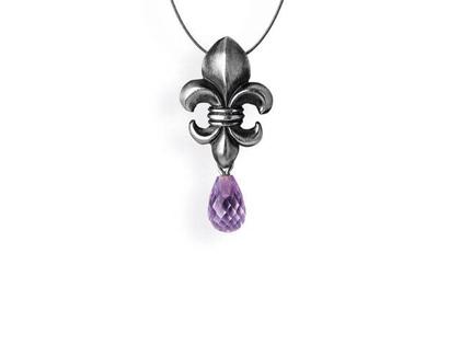 Drachenfels Design Lilienkönigin Anhänger Lilie klein Vintage Amethyst – Anhänger Anhänger mit Besatz aus 925 Silber.