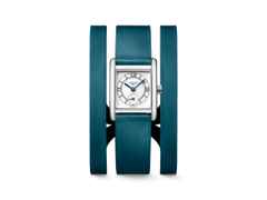 Longines DolceVita   Mini Quarz Edelstahl 22x29mm silbernes Zifferblatt blaues Lederband – Damenuhren Uhr ohne Datum aus Edelstahl und Leder. Das Gehäuse ist rechteckig und silber. Das Lederarmband ist blau. Das Zifferblatt ist römisch und silber.