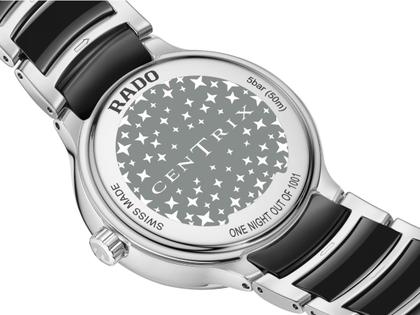 Rado Centrix Diamonds Quarz Edelstahl 35mm schwarzes Zifferblatt mit Brillanten Metallband limitiert – Damenuhren Uhr mit Datum aus Edelstahl und Keramik. Das Gehäuse ist rund und silber. Das Edelstahlarmband ist silber. Das Zifferblatt ist ohne Zeichen und schwarz. – Ansicht 4