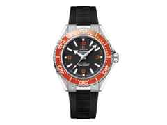 Omega Seamaster Planet Ocean 600M Automatik Edelstahl 42mm schwarzes Zifferblatt orange Keramiklünette schwarzes Kautschukband – Herrenuhren Uhr ohne Datum aus Edelstahl und Keramik. Das Gehäuse ist rund und silber. Das Kautschuk / Kunststoff / Silikon Armband ist schwarz. Das Zifferblatt ist arabisch Index und schwarz.