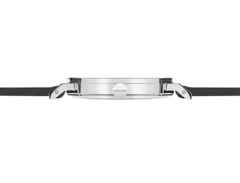 Nomos Glashütte Tangente 38 Nachtblau Handaufzug Edelstahl 38mm blaues Zifferblatt schwarzes Lederband Glasboden – Herrenuhren Uhr ohne Datum aus Edelstahl und Leder. Das Gehäuse ist rund und silber. Das Lederarmband ist grau. Das Zifferblatt ist arabisch Index und blau. – Ansicht 5
