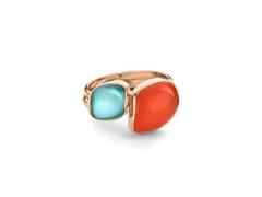 Bigli Mini Chloé Ring Roségold Türkis mit Bergkristall und Brillant 0,020ct – Ringe Ring mit Besatz in roségold und aus 750 Rotgold. – Ansicht 2