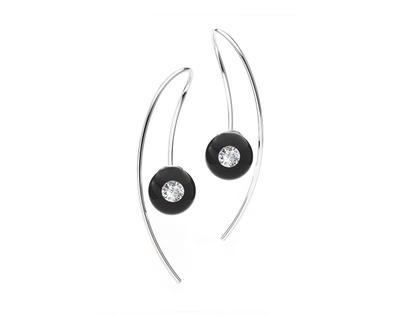 Schmuckwerk Glasklar Ohrhänger Edelstahl Glaskugel schwarz 2 Brillanten weiß 0,16 ct – Ohrschmuck Ohrhänger aus Edelstahl.