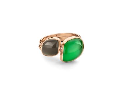 Bigli Mini Chloé Ring Roségold grüner Amethyst und grüner Achat mit Brillant 0,020ct – Ringe Ring mit Besatz in roségold und aus 750 Rotgold. – Ansicht 2