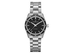 Hamilton Jazzmaster Performer Auto Edelstahl 38mm schwarzes Zifferblatt Metallband – Herrenuhren Uhr ohne Datum aus Edelstahl und Leder. Das Gehäuse ist rund und silber. Das Edelstahlarmband ist silber. Das Zifferblatt ist ein Index in schwarz.
