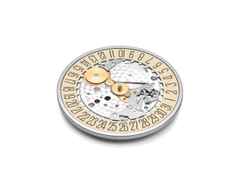 Nomos Glashütte Tangente 38 Datum "175 Years Watchmaking - Pompadour" Handaufzug Edelstahl rosa Zifferblatt graues Textilband Glasboden – Herrenuhren Uhr mit Datum aus Edelstahl. Das Gehäuse ist rund und silber. Das Textilarmband ist grau. Das Zifferblatt ist arabisch Index und rosa. – Ansicht 8