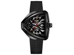 Hamilton Ventura Elvis80 Skeleton Dragon Auto Edelstahl PVD-Schwarz 42x45mm schwarzes Zifferblatt Kautschukband – Damenuhren Uhr ohne Datum aus Edelstahl, Kautschuk und PVD beschichtet. Das Gehäuse ist sonstige Form und schwarz. Das Kautschuk / Kunststoff / Silikon Armband ist schwarz. Das Zifferblatt ist ohne Zeichen und schwarz.