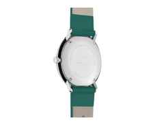 Junghans Max Bill Damen Quarz Edelstahl 32,7mm weißes Zifferblatt grünes Lederband – Damenuhren Uhr mit Datum aus Edelstahl. Das Gehäuse ist rund und silber. Das Lederarmband ist grün. Das Zifferblatt ist arabisch Index und weiß. – Ansicht 2