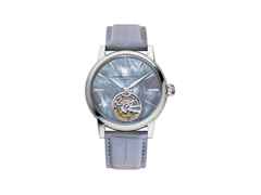 Frederique Constant Manufacture Classic Tourbillon Limited Edition Automatik Weißgold 39mm Perlmutt-Zifferblatt blaues Lederband – Herrenuhren Uhr ohne Datum aus Edelstahl. Das Gehäuse ist rund und silber. Das Lederarmband Kroko / Alligator ist blau. Das Zifferblatt ist ein Index in blau.