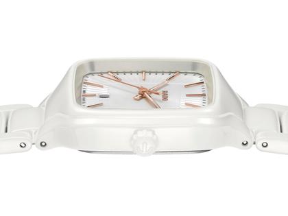 Rado True Square Quarz Keramik weiß 29mm Keramikband weiß – Damenuhren Uhr mit Datum aus Keramik und Titan. Das Gehäuse ist quadratisch und weiß. Das Keramikarmband ist weiß. Das Zifferblatt ist ein Index in weiß. – Ansicht 3