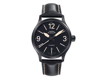 Mühle Glashütte Terranaut III Trail Herrenuhr mit Datum schwarz – Herrenuhren Uhr mit Datum aus Edelstahl und PVD beschichtet. Das Gehäuse ist rund und schwarz. Das Lederarmband ist schwarz. Das Zifferblatt ist arabisch und schwarz.