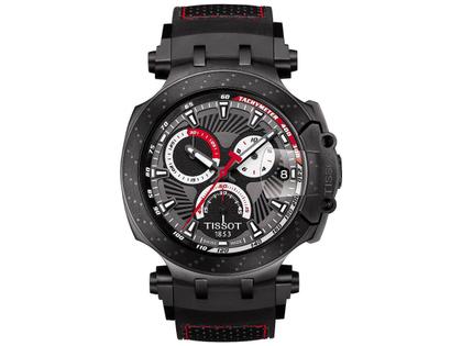 Tissot T-Race MotoGP             2018 Chronograph Limited Edition Jorge Lorenzo Quarz – Herrenuhren Chronograph aus Edelstahl und PVD beschichtet. Das Gehäuse ist rund und schwarz. Das Kautschuk / Kunststoff / Silikon Armband ist schwarz. Das Zifferblatt ist ein Index in schwarz. – Ansicht 2