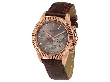 Jacques Lemans La Passion Quarz  Chrono  IP rosé Edelstahl taupe Lederband – Herrenuhren Chronograph aus Edelstahl. Das Gehäuse ist rund und roségold. Das Lederarmband ist braun. Das Zifferblatt ist ein Index in grau.
